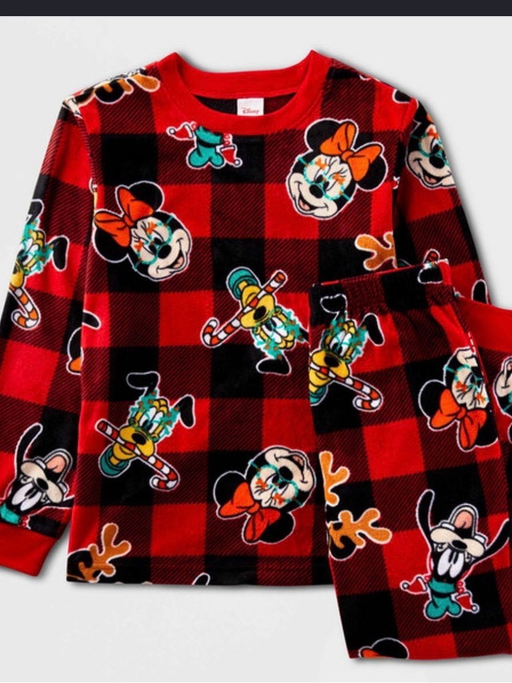 Disney Red and Black Buffalo Plaid Minnie & Friends Fleece Pajama Set